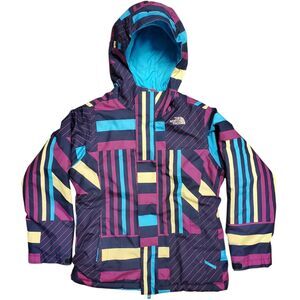 THE NORTH FACE Jacket GIRLS 10-12 Blue Colors Geometric Hooded Full Zip HYVENT